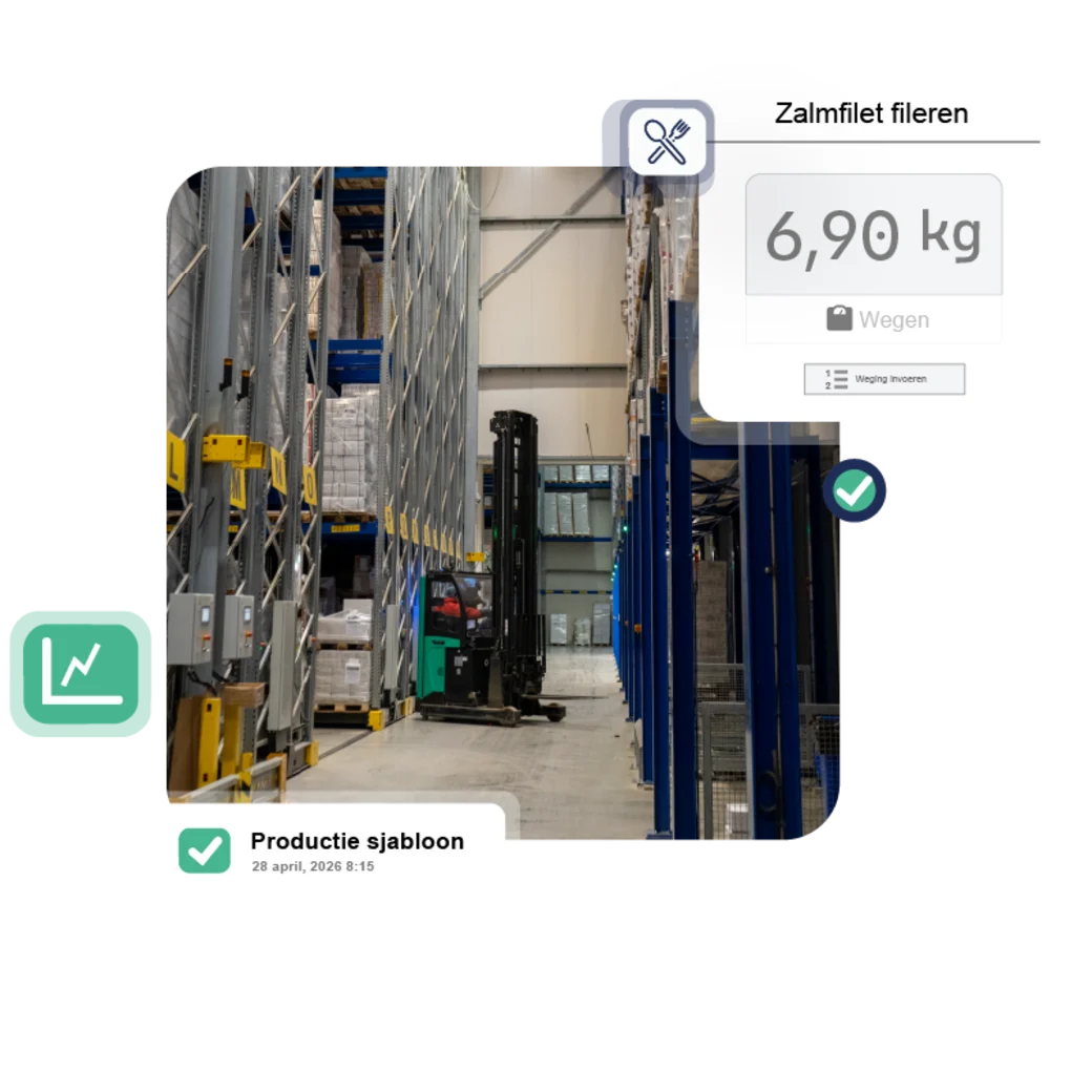 Magazijn met een weging van 6,90 kg zalmfilet in Pulse Food ERP